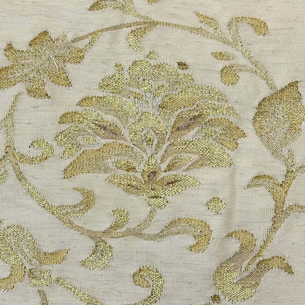 名古屋帶 秀品級 花唐草紋 金銀彩 灰茶 純蠶絲