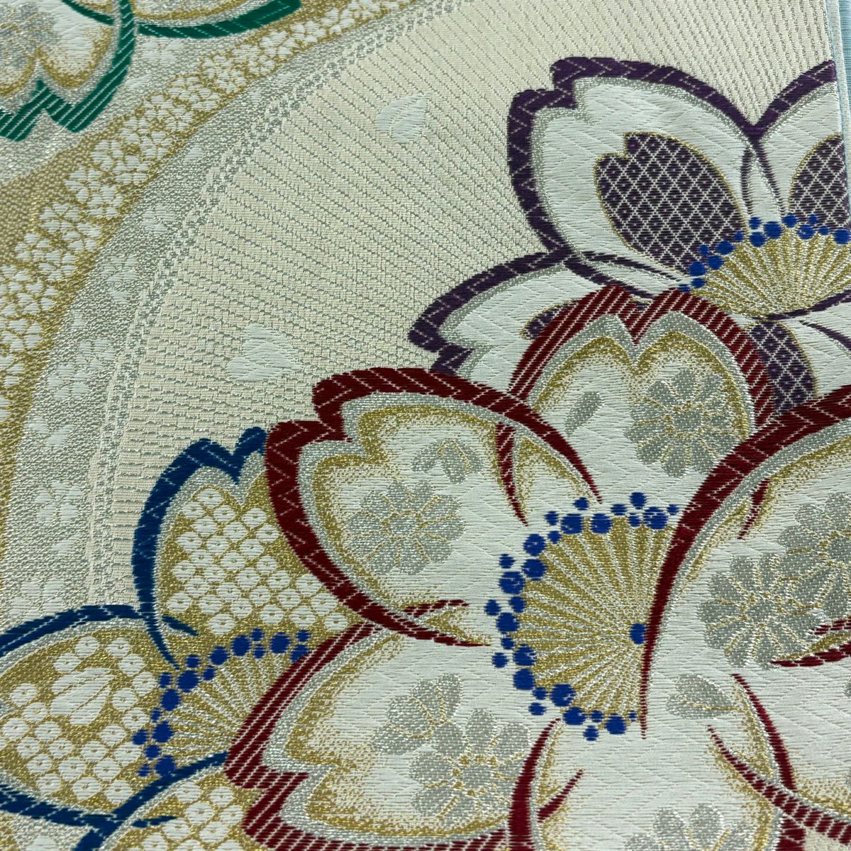 袋帶 秀品級 櫻花花瓣 刺繡 金銀線 金色 六通 純蠶絲