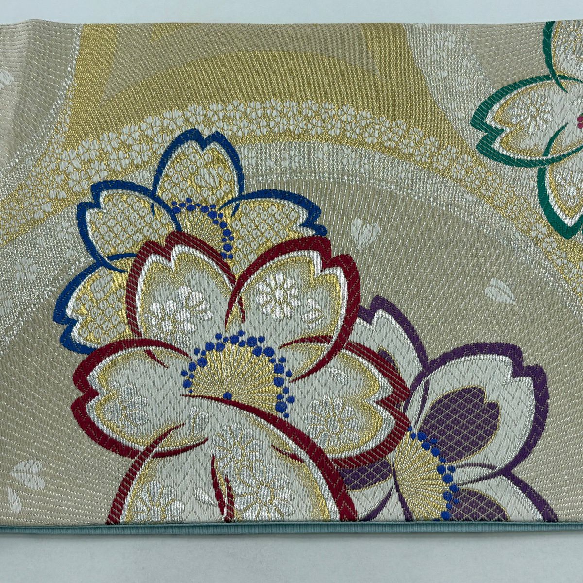 袋帶 秀品級 櫻花花瓣 刺繡 金銀線 金色 六通 純蠶絲