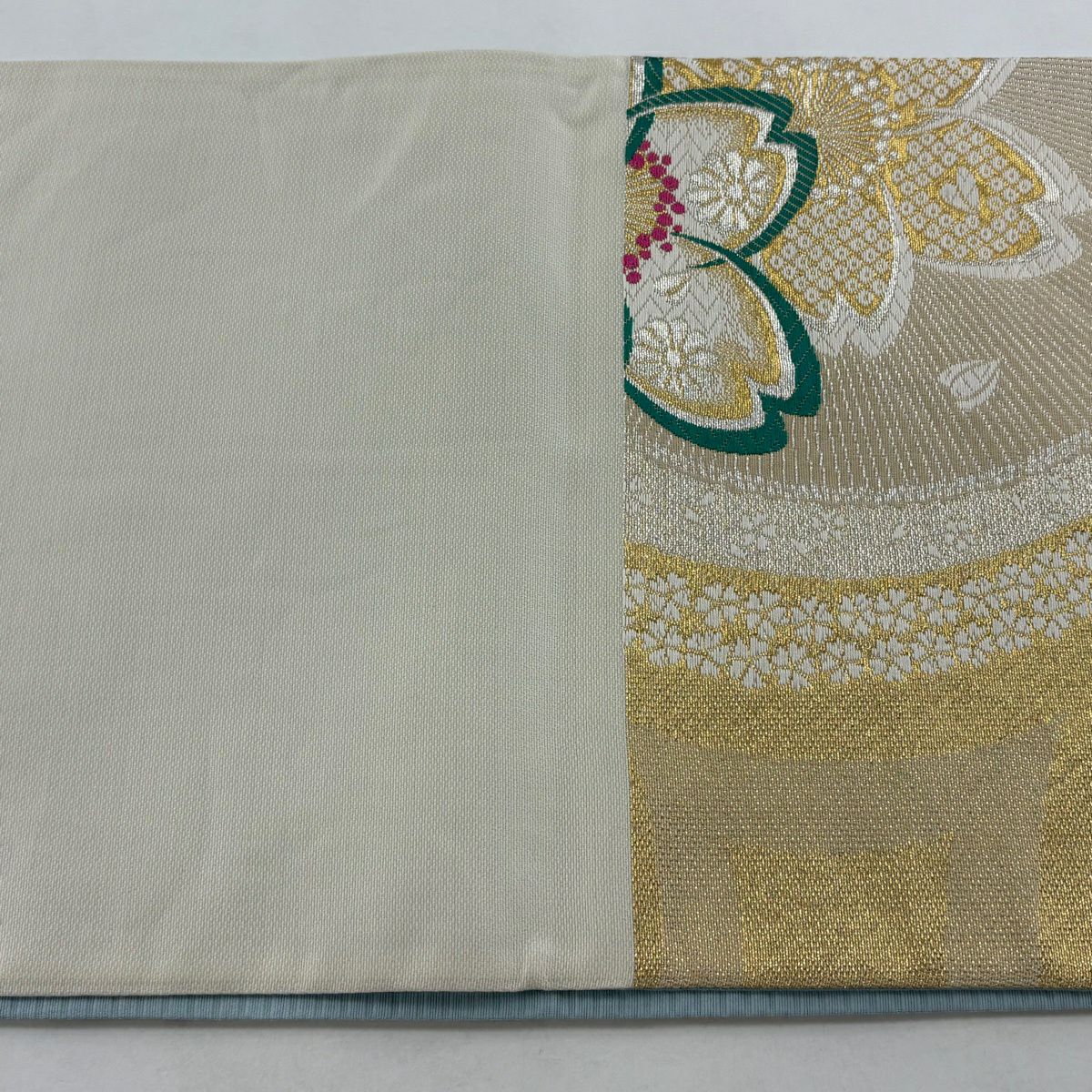 袋帶 秀品級 櫻花花瓣 刺繡 金銀線 金色 六通 純蠶絲