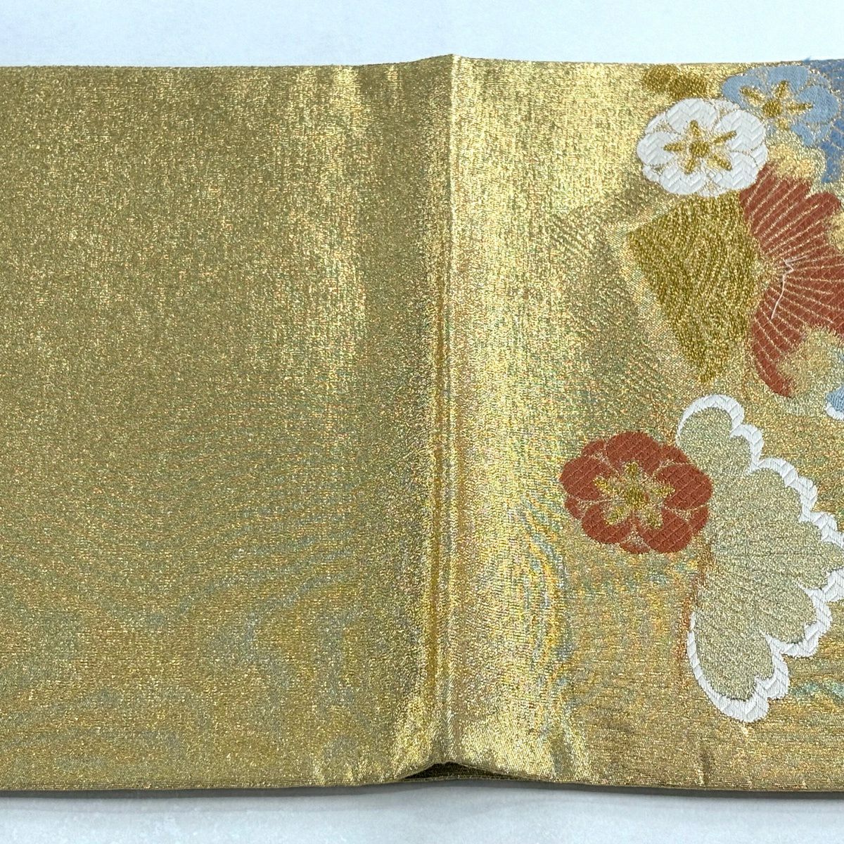 【美品】 袋帶 秀品級 草花紋紋 巻物 金絲 唐織 金 六通 純蠶絲
