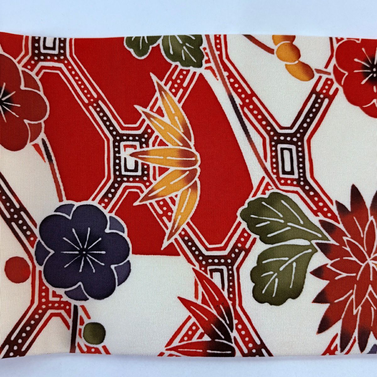 【美品】 名古屋帶 秀品級 梅花 花 椿 花 奶油色 純蠶絲