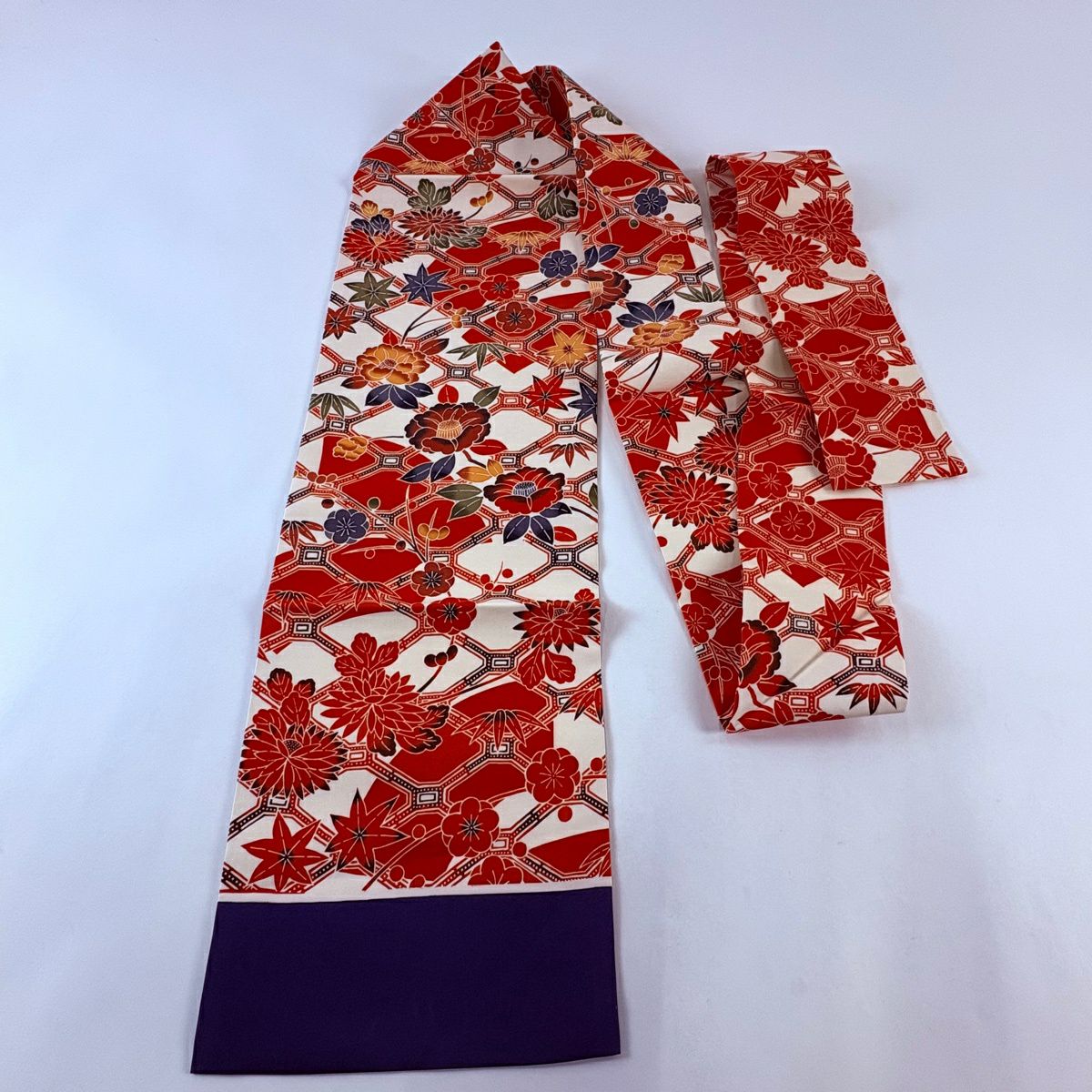 【美品】 名古屋帶 秀品級 梅花 花 椿 花 奶油色 純蠶絲