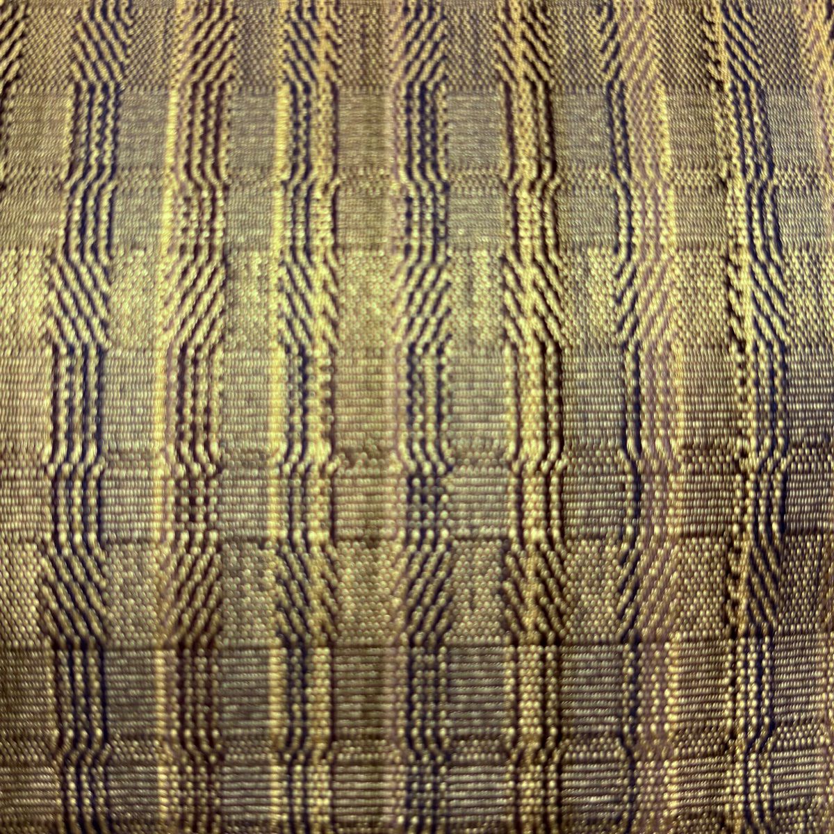 【美品】 袋帶 秀品級 幾何圖案 金絲 茶綠 お太鼓圖案 純蠶絲