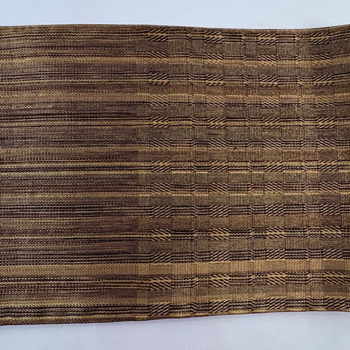 【美品】 袋帶 秀品級 幾何圖案 金絲 茶綠 お太鼓圖案 純蠶絲