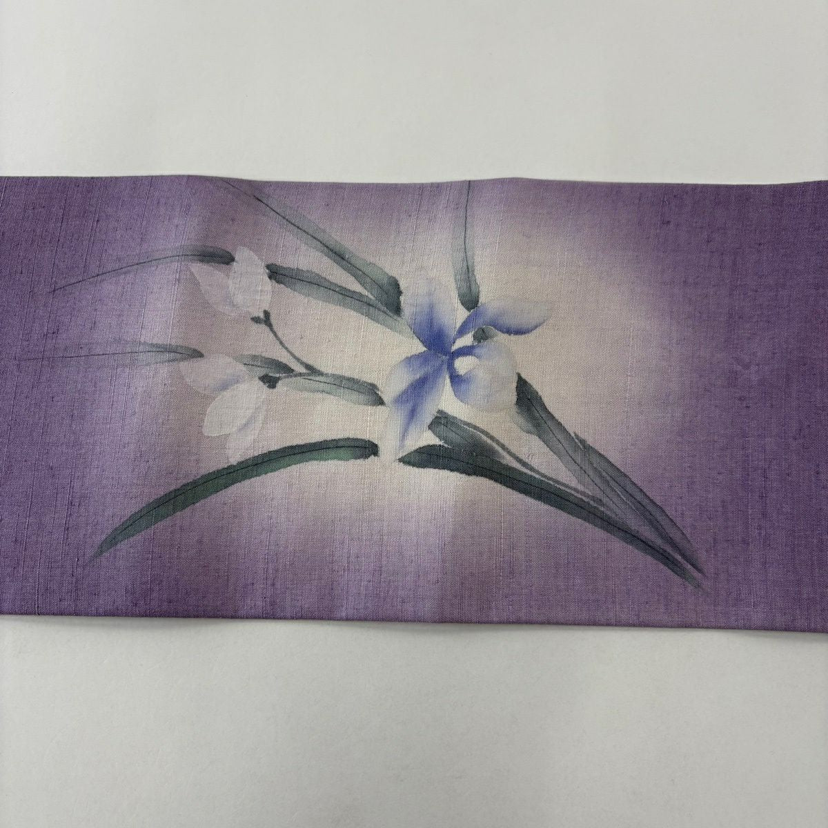 名古屋帶 秀品級 附落款 草花紋 霞 漸層 紫 純蠶絲