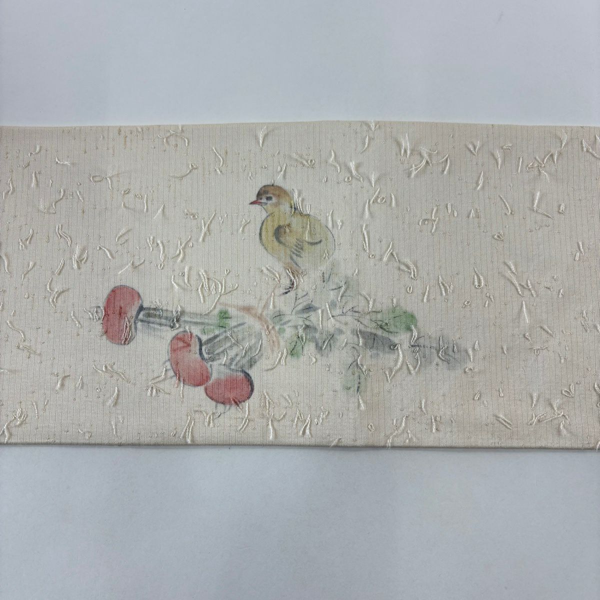 名古屋帶 秀品級 麻雀 籃子 米色 純蠶絲