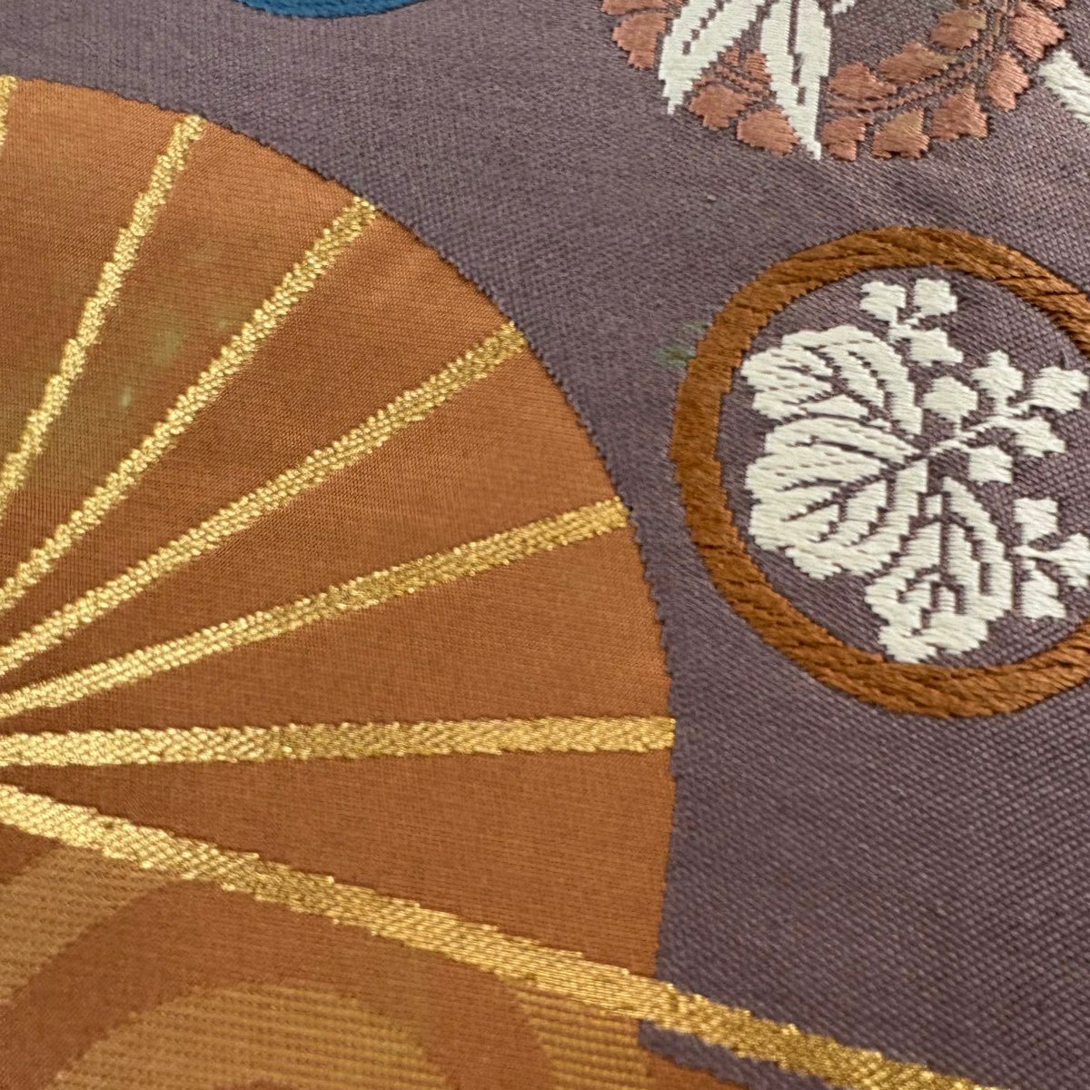袋帶 秀品級 扇子形 青海波 金金箔 金絲 淺茶 純蠶絲