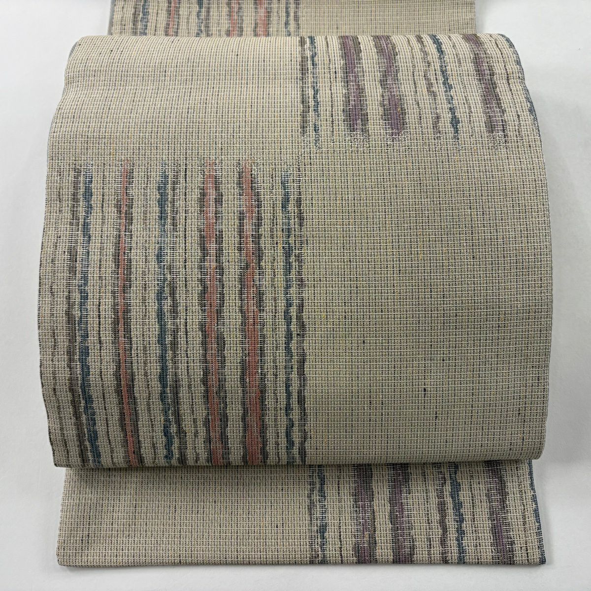 【美品】 袋帶 秀品級 幾何圖案 灰茶 六通 純蠶絲