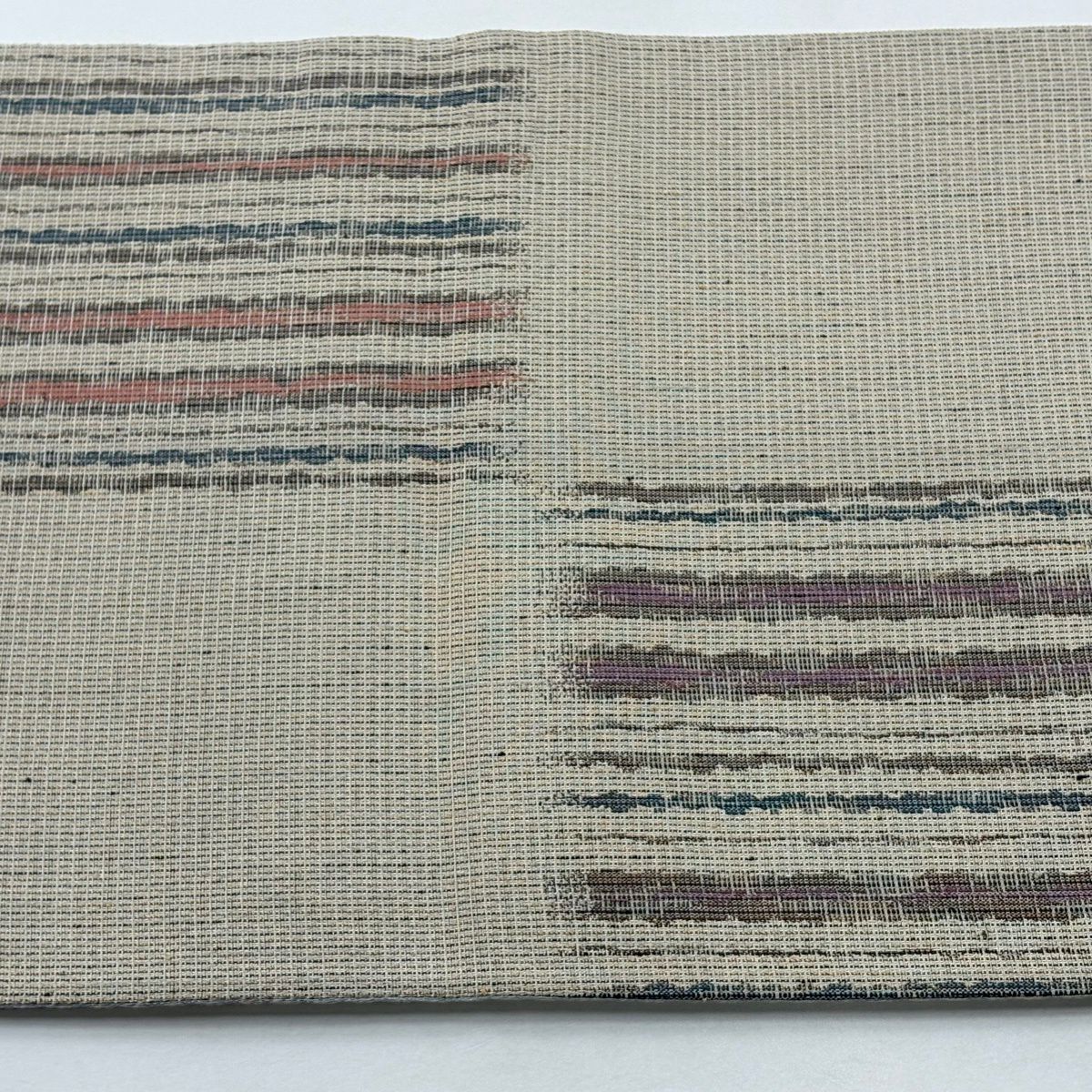 【美品】 袋帶 秀品級 幾何圖案 灰茶 六通 純蠶絲