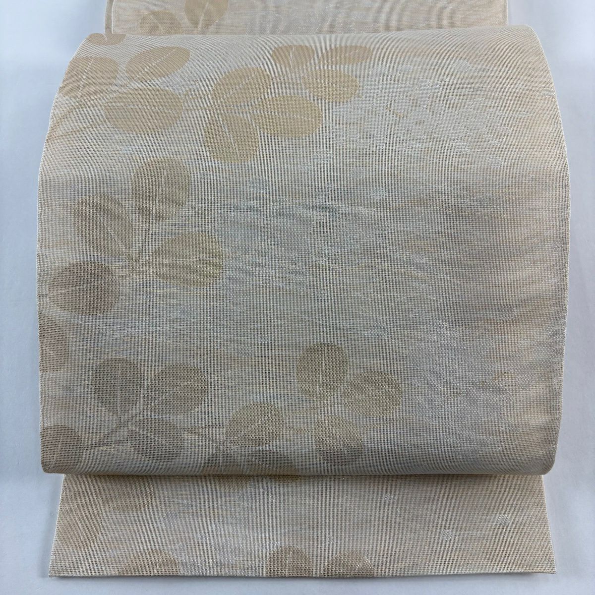 【美品】 袋帶 秀品級 織悅 落款 夏帶 萩 金金箔 米色 全通 純蠶絲