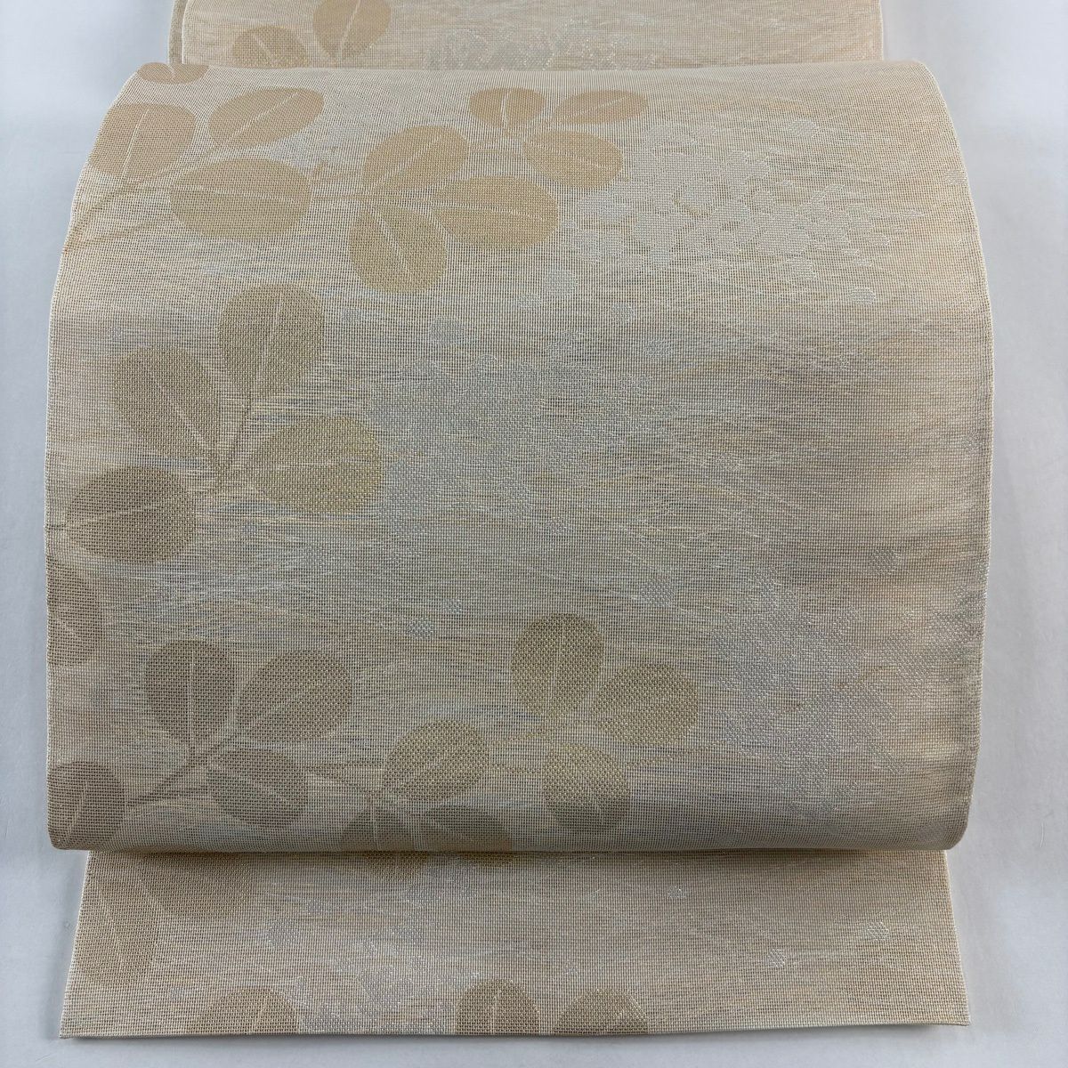【美品】 袋帶 秀品級 織悅 落款 夏帶 萩 金金箔 米色 全通 純蠶絲