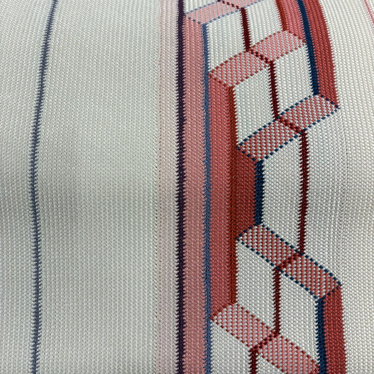 【美品】 名古屋帶 優品級 八寸名古屋帶 松樹葉仕立 幾何學 奶油色 純蠶絲