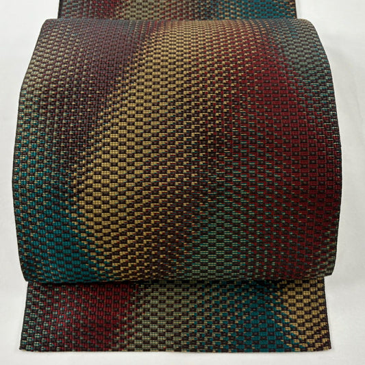 【美品】 名古屋帶 秀品級 八寸名古屋帶 松樹葉仕立 幾何學 焦茶 純蠶絲