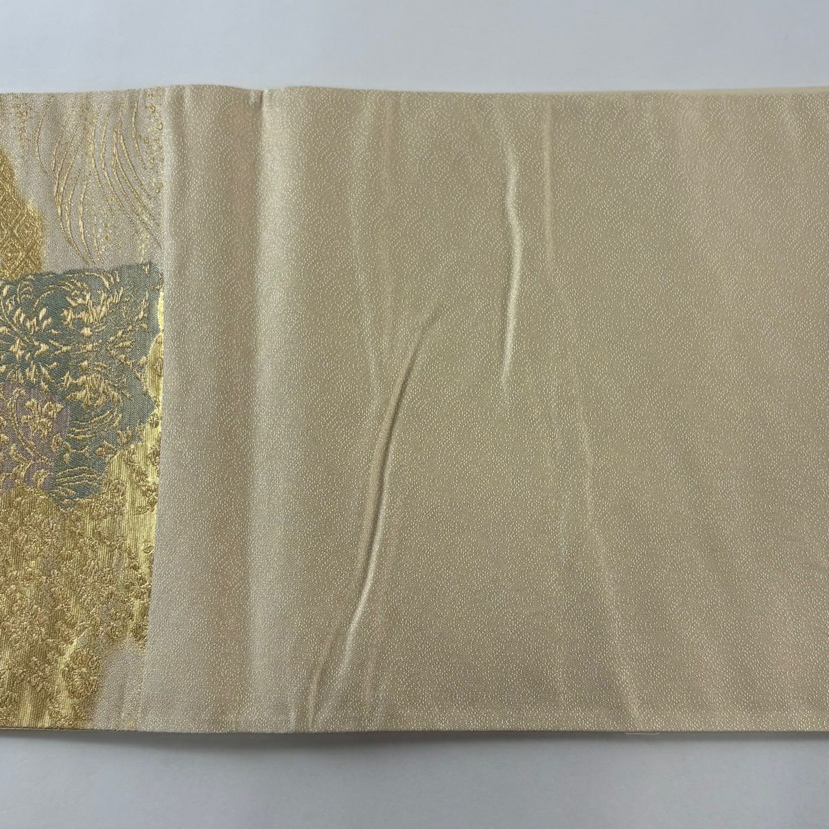 袋帶 秀品級 草花紋紋 雲文 金絲 金金箔 金色 六通 純蠶絲