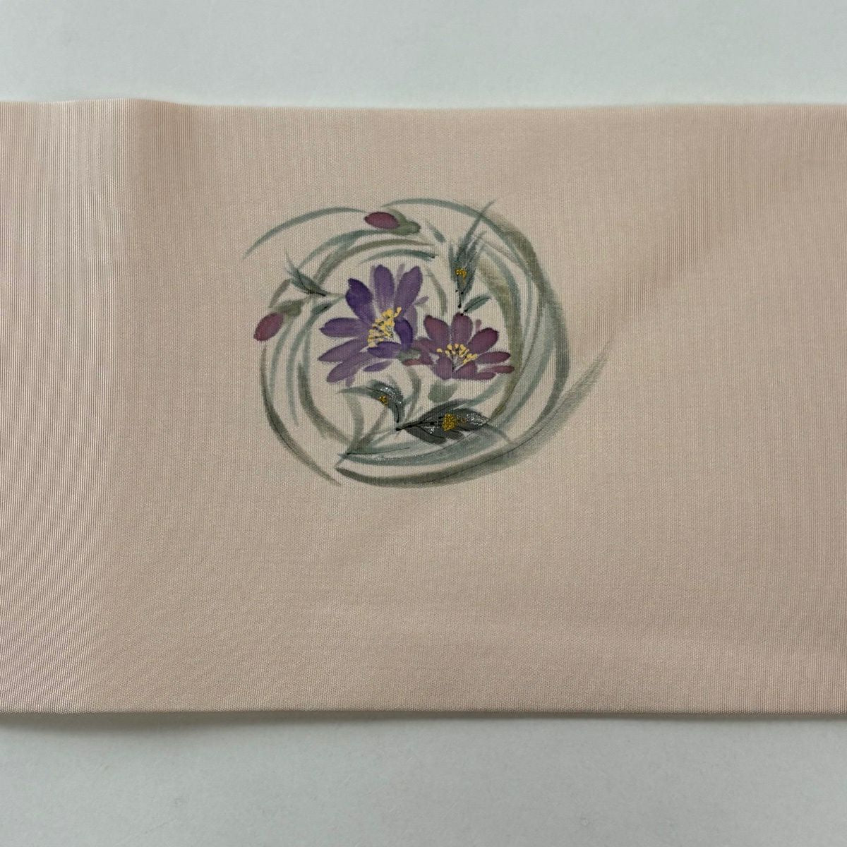 【美品】 名古屋帶 秀品級 花丸紋 蝴蝶 金銀彩 淺粉色 純蠶絲