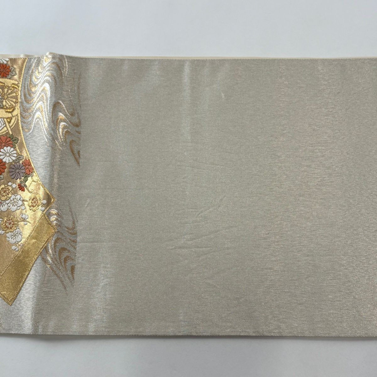 【美品】 袋帶 秀品級 鈴乃屋 扇子面 花車 金銀彩 金金箔 銀 六通 純蠶絲