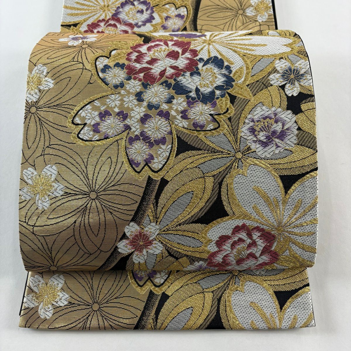 【美品】 袋帶 秀品級 櫻花 金絲 金金箔 金 六通 純蠶絲