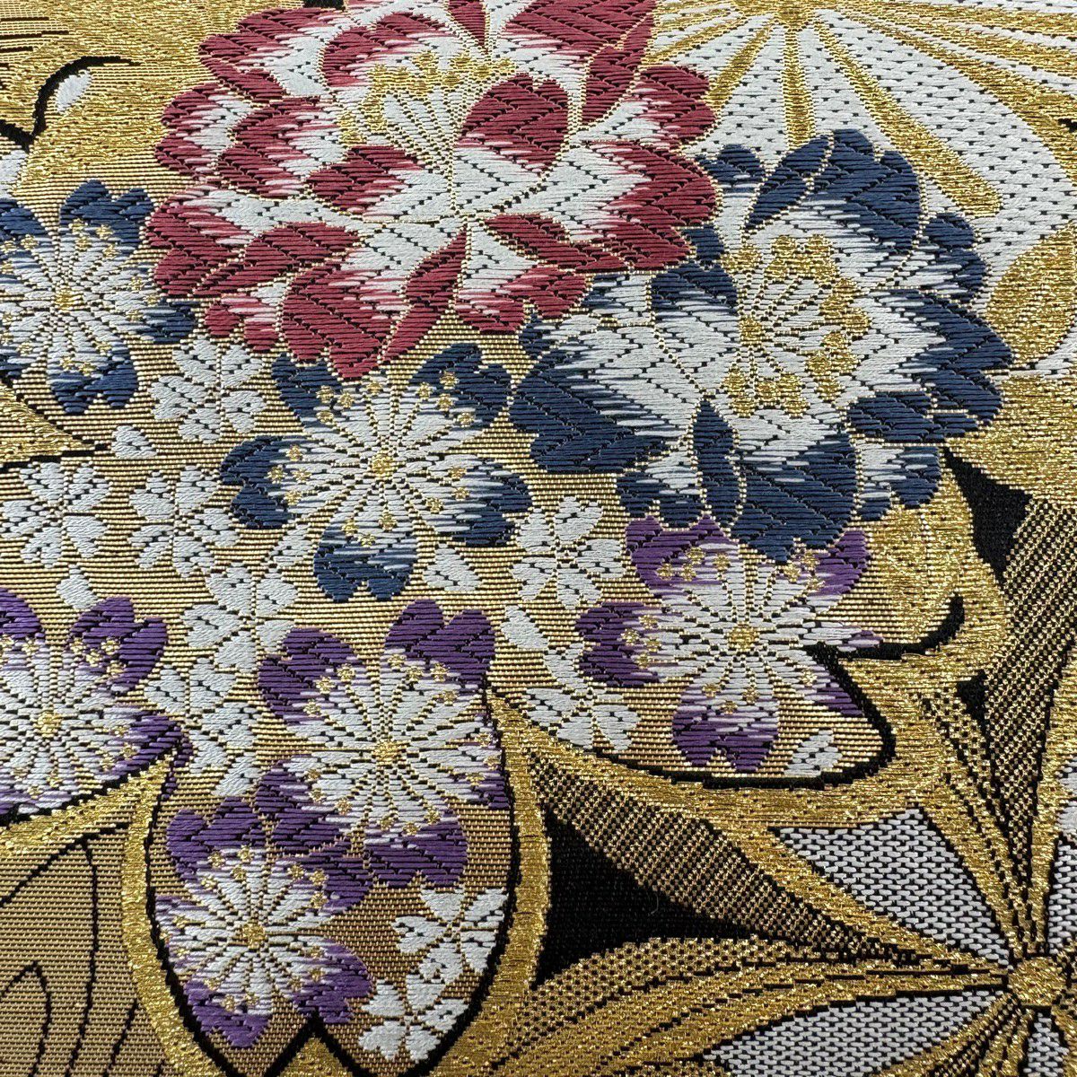 【美品】 袋帶 秀品級 櫻花 金絲 金金箔 金 六通 純蠶絲