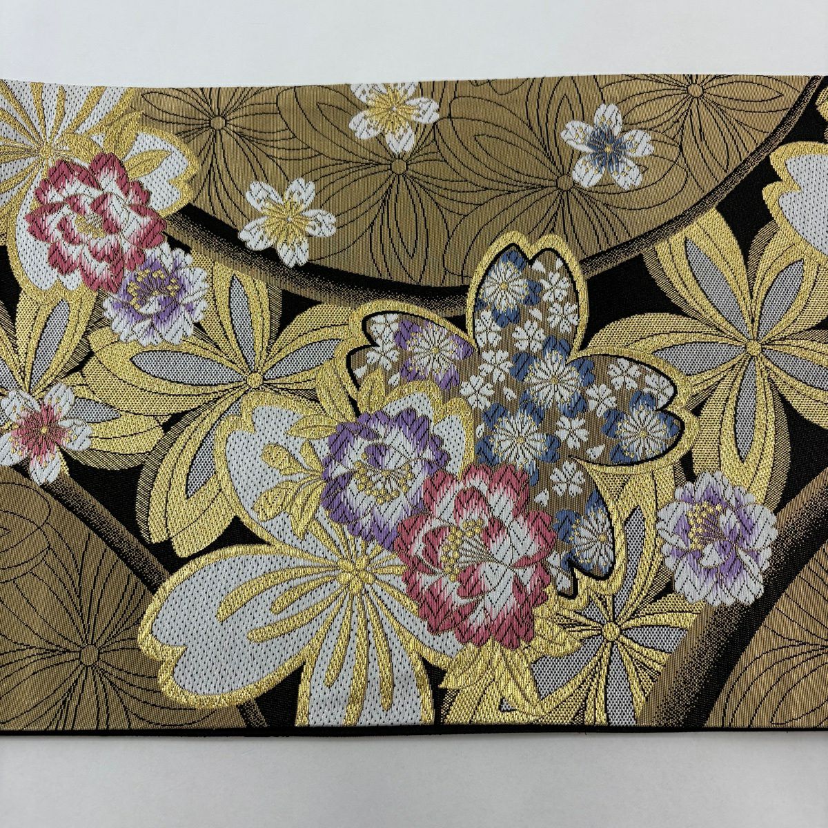 【美品】 袋帶 秀品級 櫻花 金絲 金金箔 金 六通 純蠶絲