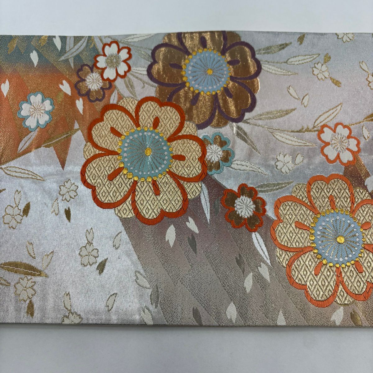 【美品】 袋帶 秀品級 關西仕立 雜花瓣 金銀線 金金箔 淺粉色 六通 純蠶絲