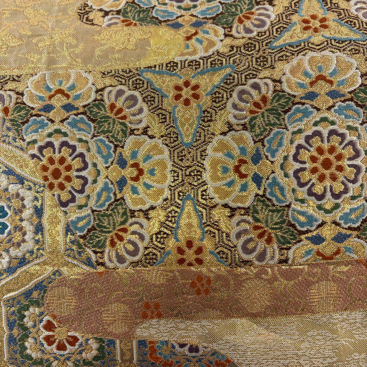 【美品】 袋帶 秀品級 華紋 ヱ霞 金絲 金金箔 金色 六通 純蠶絲