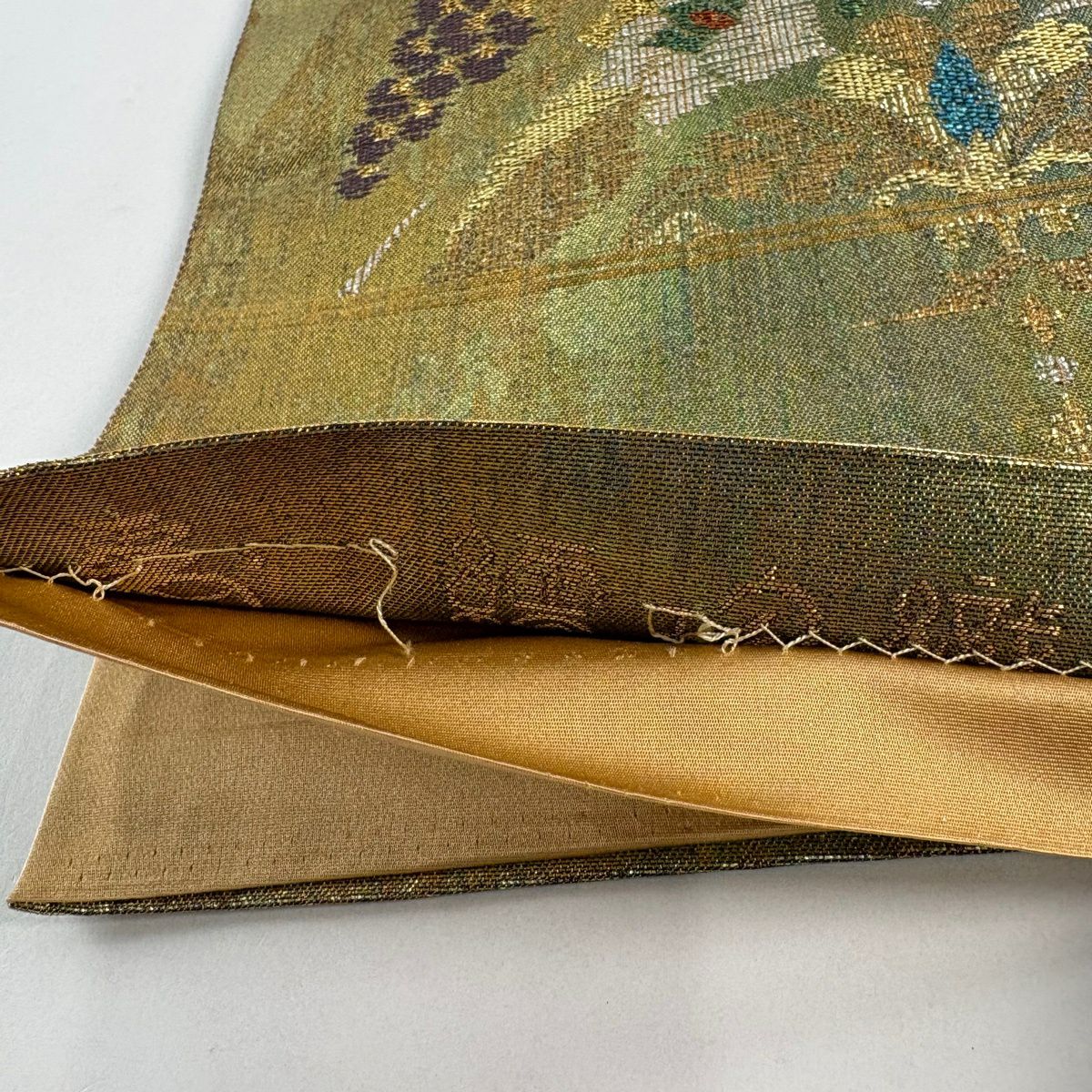 袋帶 秀品級 青銅金箔 關西仕立 樹下鳥獸文 金箔 金絲 金 六通 純蠶絲