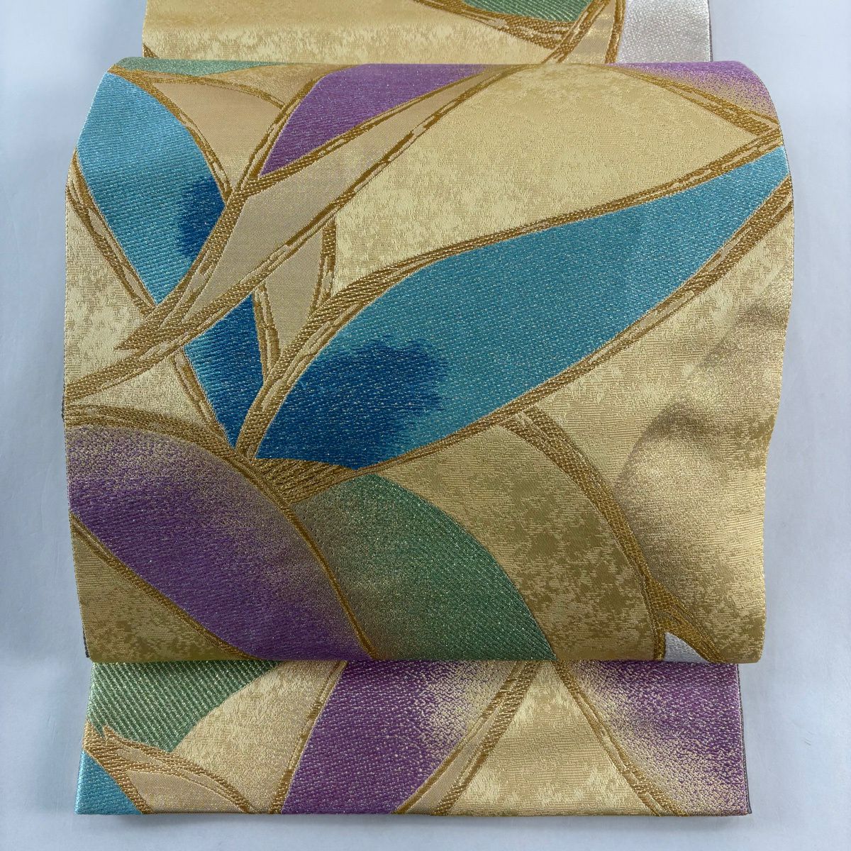 【美品】 袋帶 秀品級 花振舞 長尺織 西陣 可逆 花 金絲 金金箔 黃色 六通 純蠶絲