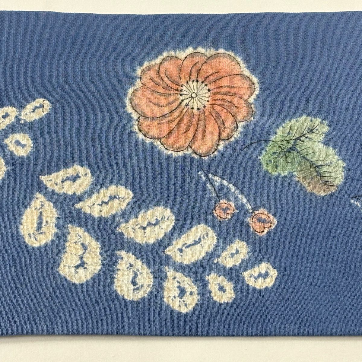 【美品】 名古屋帶 秀品級 草花紋紋 椿 絞染 青 純蠶絲
