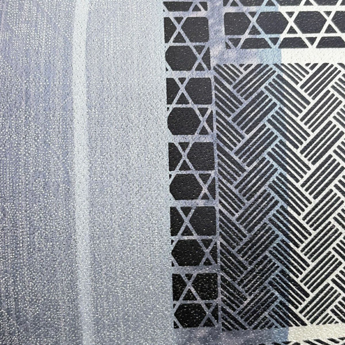 【美品】 袋帶 名品級 證書齊全 條紋圖案 籠目 銀通 銀銀彩 灰紫 全通 純蠶絲