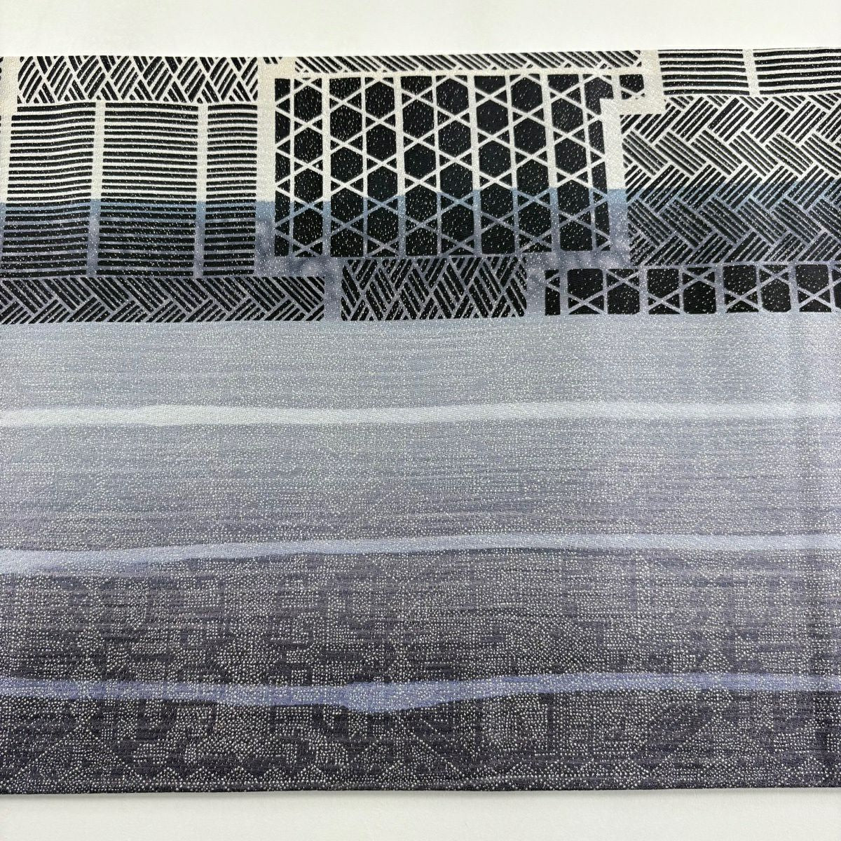 【美品】 袋帶 名品級 證書齊全 條紋圖案 籠目 銀通 銀銀彩 灰紫 全通 純蠶絲