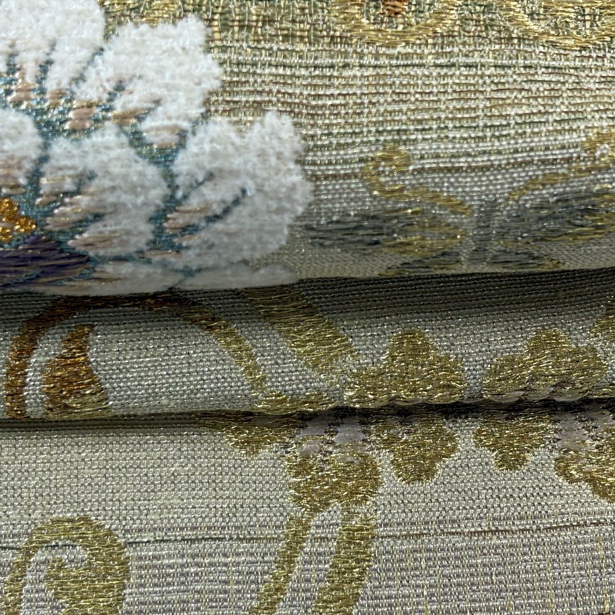 【美品】 袋帶 名品級 花唐草紋 段紋 金金箔 金絲 金 六通 純蠶絲