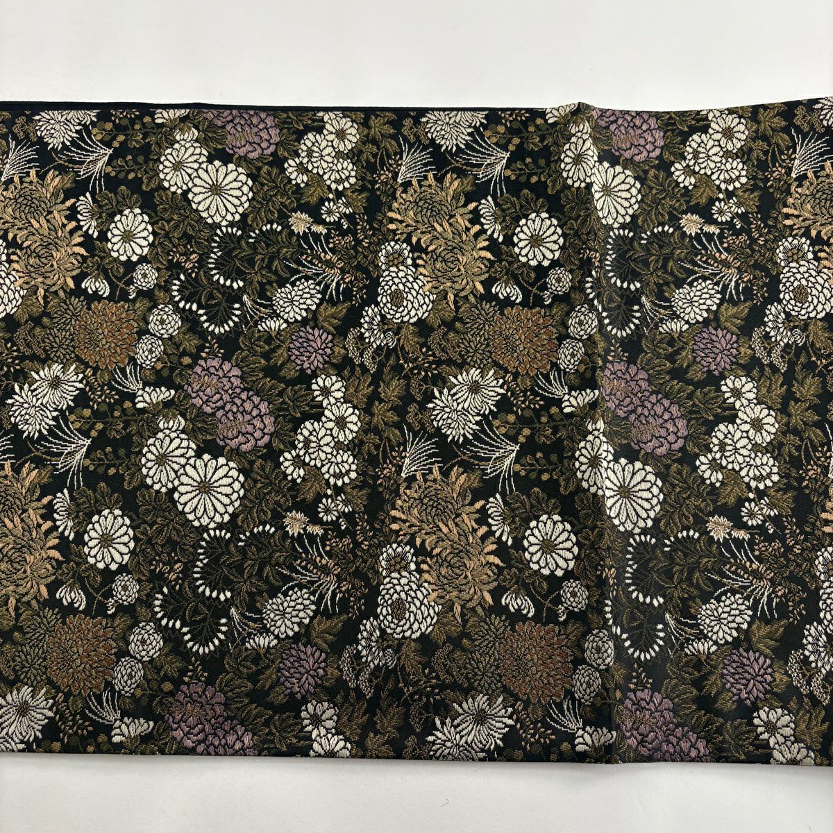 【美品】 袋帶 名品級 菊花 すすき 黑 六通 純蠶絲