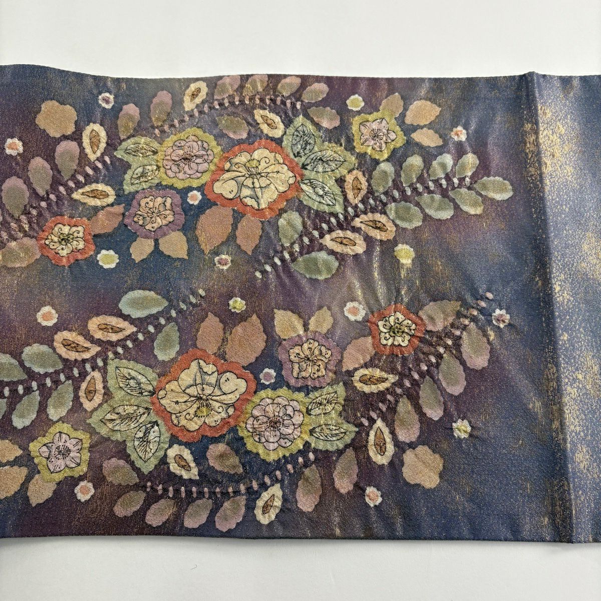 【美品】 袋帶 名品級 落款あり 辻花染 金通し 青紫 お太鼓柄 純蠶絲