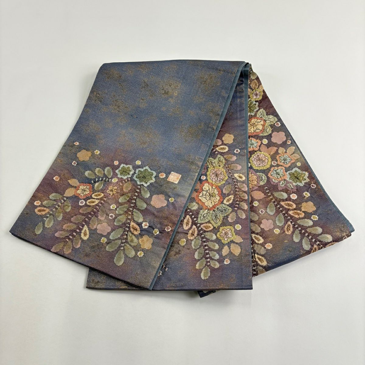 【美品】 袋帶 名品級 落款あり 辻花染 金通し 青紫 お太鼓柄 純蠶絲