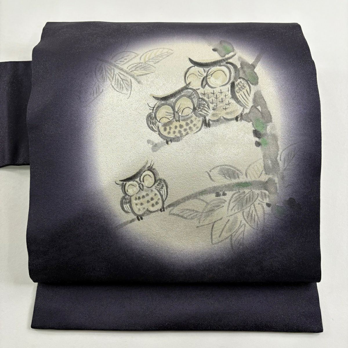 【美品】 名古屋帶 名品級 蛙耳樹枝 銀通 銀銀彩 深紫 純蠶絲
