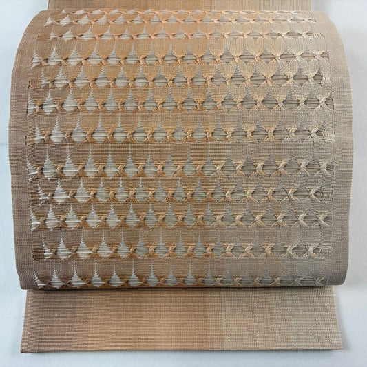 【美品】 袋帶 名品級 幾何學 金金箔 米色 大鼓圖案 純蠶絲