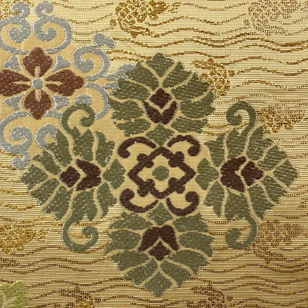 【美品】 袋帶 名品級 荒磯 菱花紋 金金箔 米色 六通 純蠶絲