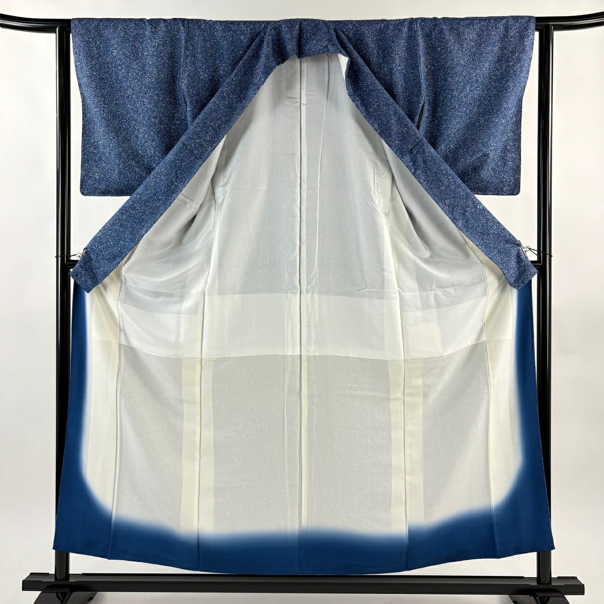 【美品】 小紋 身長156.5cm 袖長62.5cm S 雙層 幾何學圖案 深藍 純蠶絲 優品級