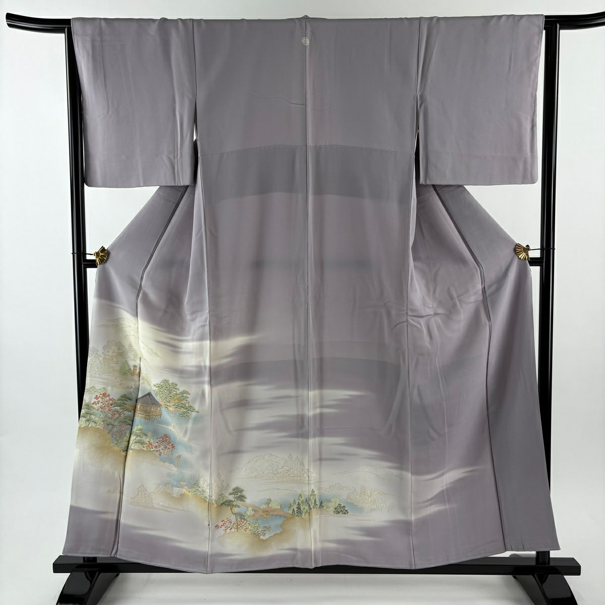 留袖禮服禮服 身長157cm 袖長65cm M 雙層 水邊的風景 金絲 灰紫 純蠶絲 優品級 一個紋