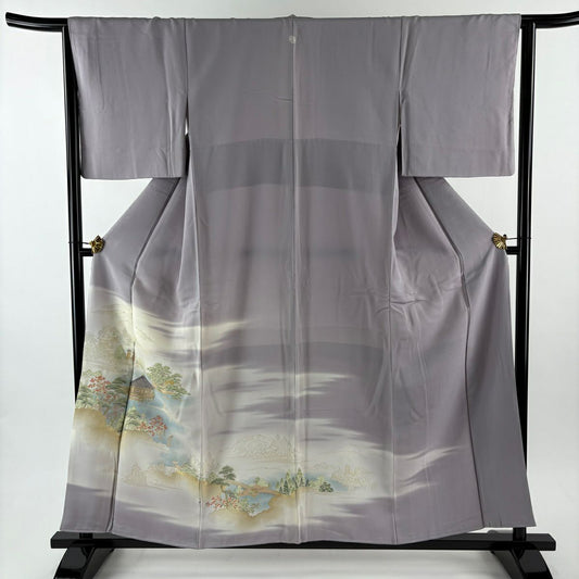 留袖禮服禮服 身長157cm 袖長65cm M 雙層 水邊的風景 金絲 灰紫 純蠶絲 優品級 一個紋