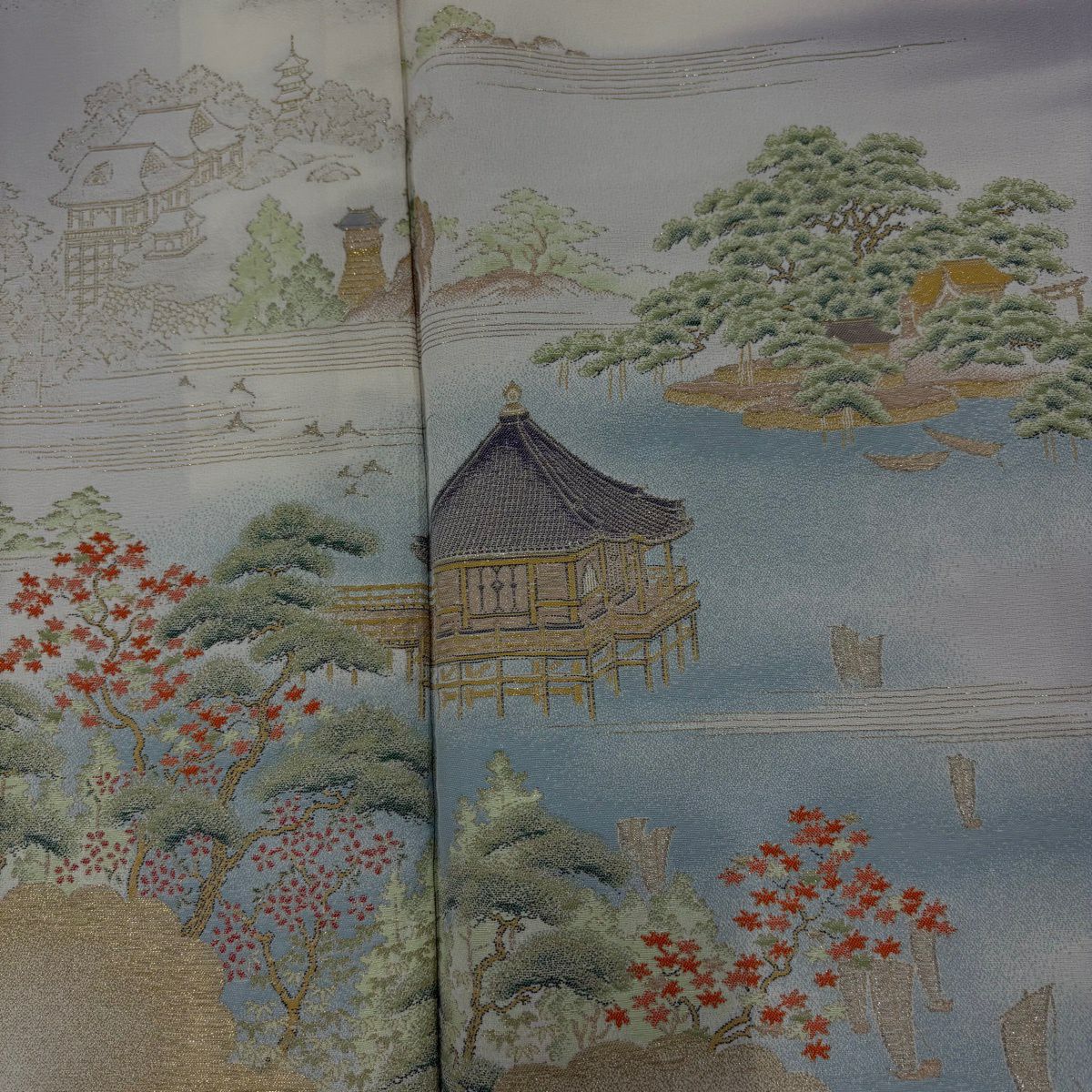 留袖禮服禮服 身長157cm 袖長65cm M 雙層 水邊的風景 金絲 灰紫 純蠶絲 優品級 一個紋