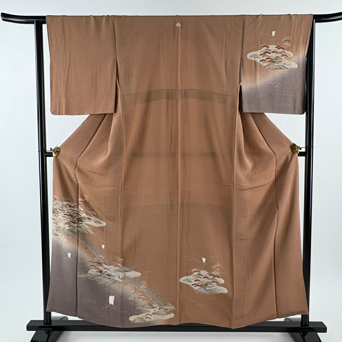付下 身長155.5cm 袖長64.5cm M 雙層 風景 金銀彩 絞織 茶 純蠶絲 優品級 一個紋