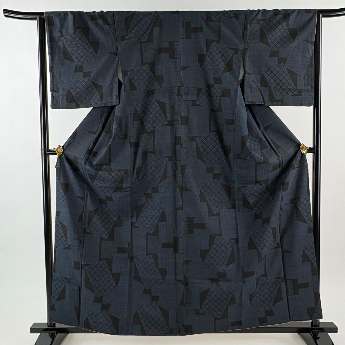 【美品】 紬織 身長160.5cm 袖長65cm M 雙層 色紙 深藍 純蠶絲 優品級