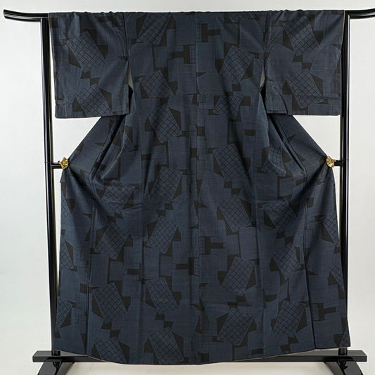 【美品】 紬織 身長160.5cm 袖長65cm M 雙層 色紙 深藍 純蠶絲 優品級