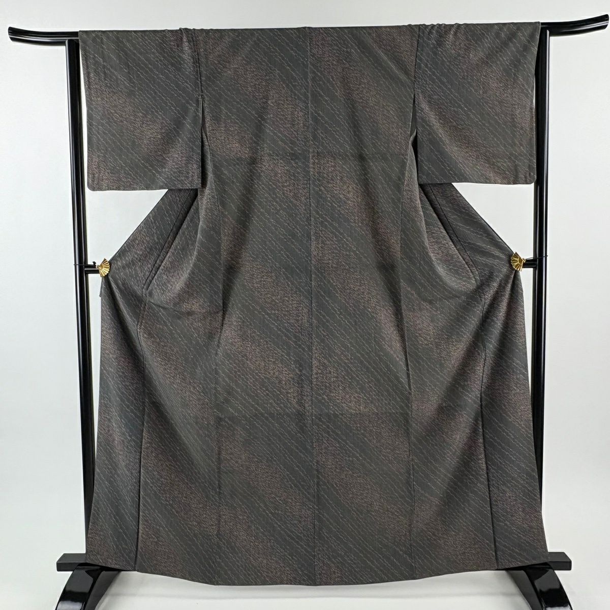 【美品】 小紋 身長164cm 袖長65cm M 雙層 幾何學圖案 條紋 灰色 純蠶絲 優品級