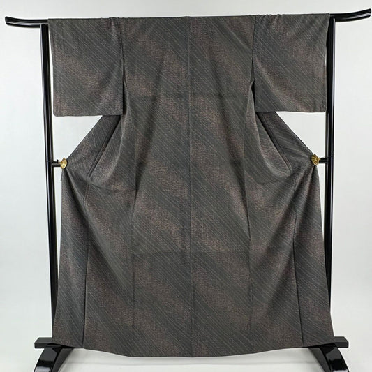 【美品】 小紋 身長164cm 袖長65cm M 雙層 幾何學圖案 條紋 灰色 純蠶絲 優品級