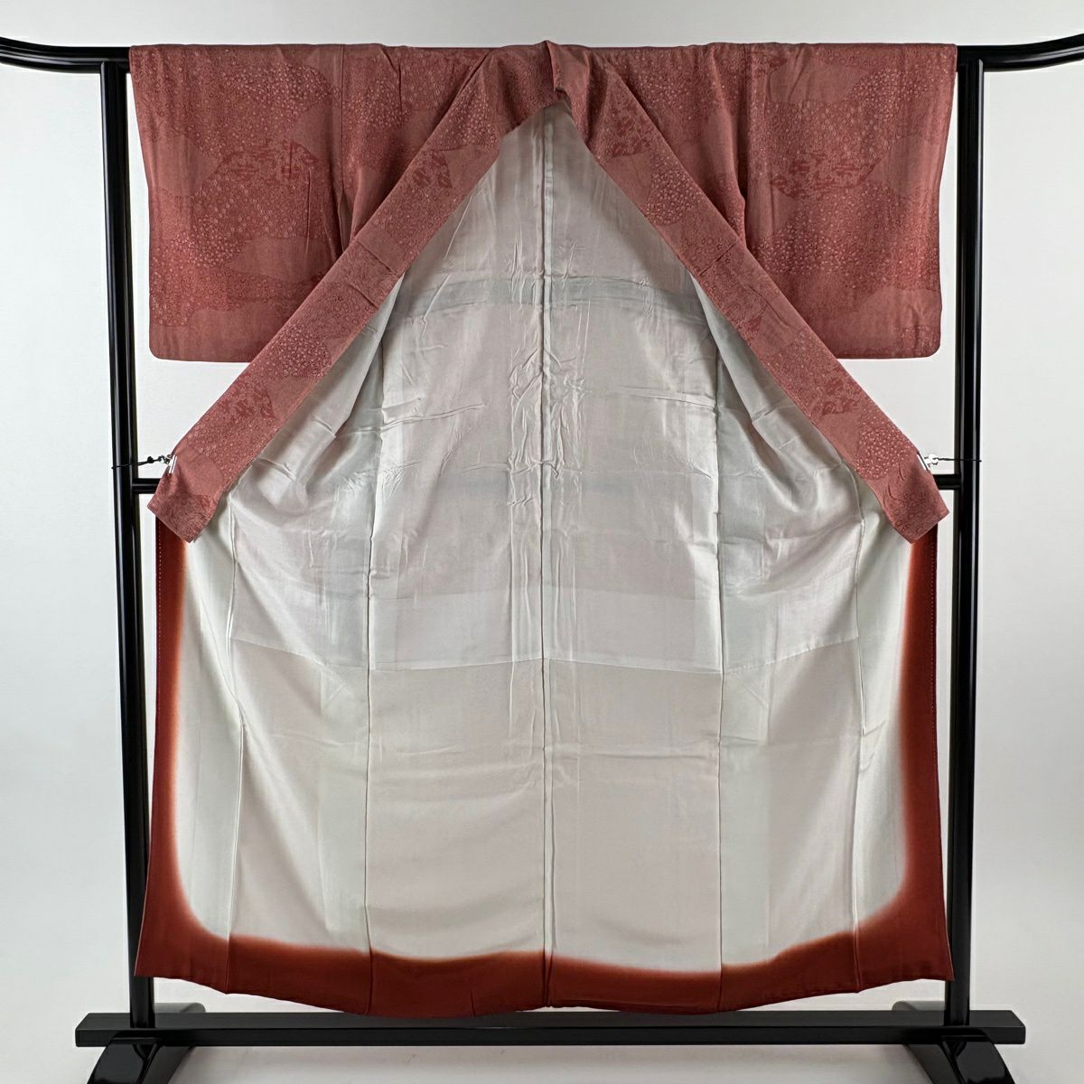 江戶小紋 身長155cm 袖長62.5cm S 雙層 鮫 小花 茜 純蠶絲 優品級