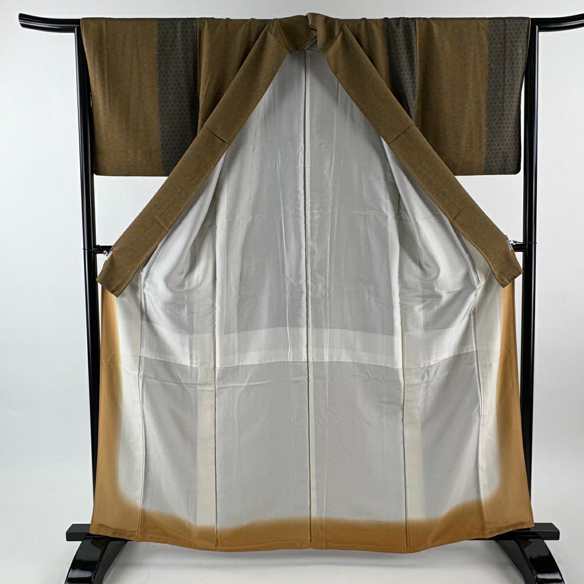【美品】 小紋 身長162cm 袖長64.5cm M 雙層 籠目 萩 山吹茶 純蠶絲 優品級
