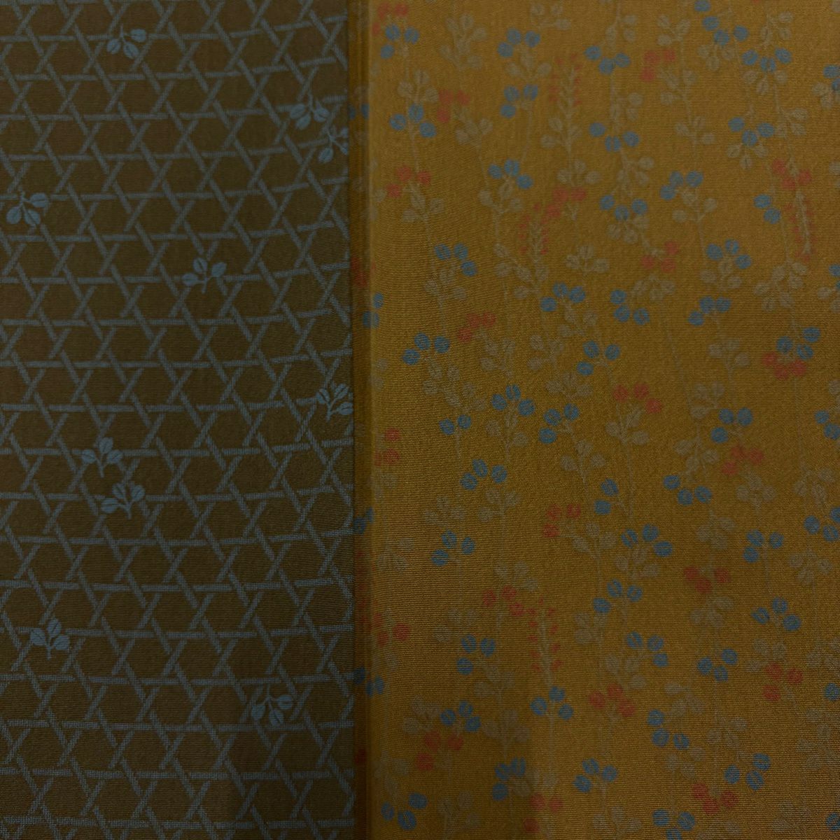 【美品】 小紋 身長162cm 袖長64.5cm M 雙層 籠目 萩 山吹茶 純蠶絲 優品級